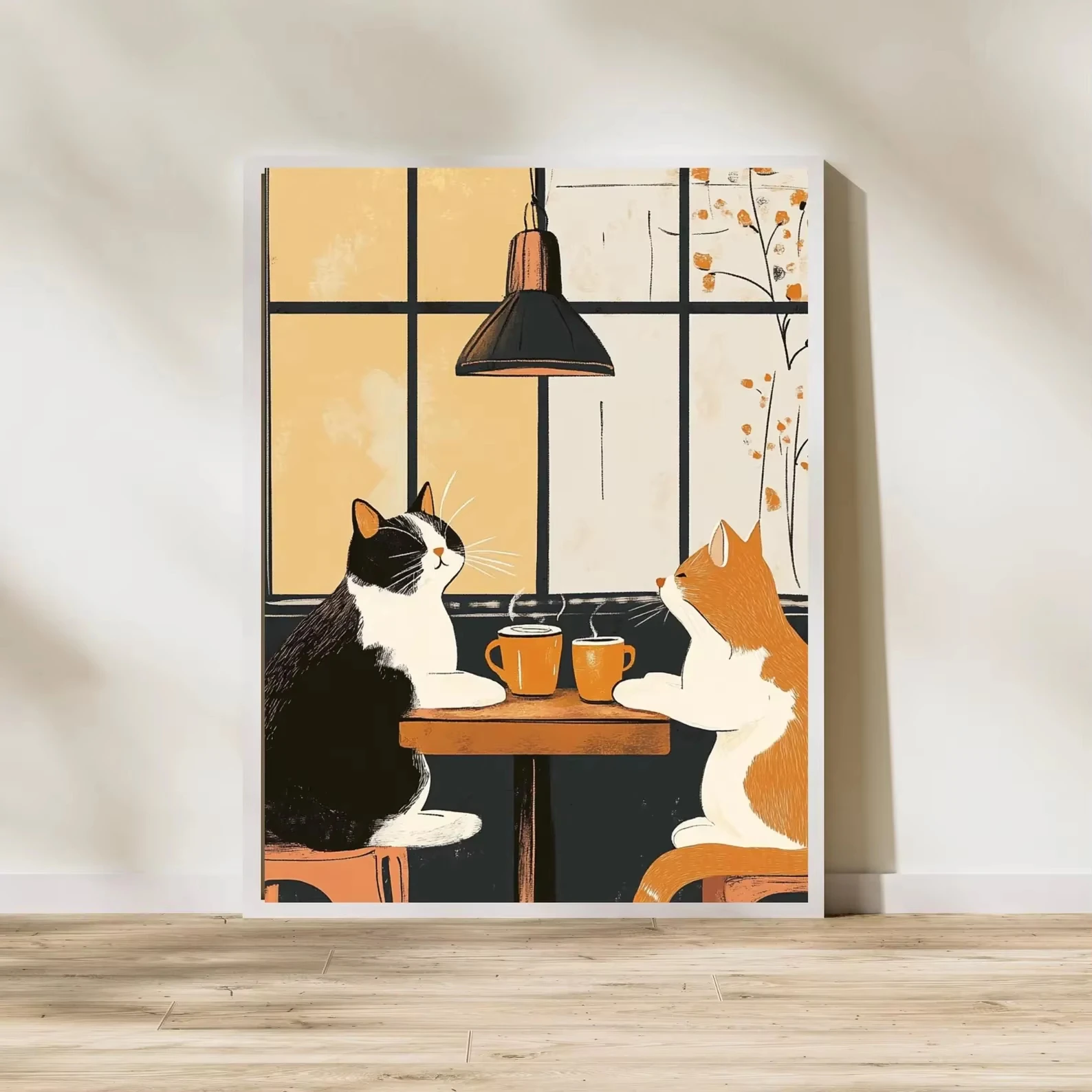 Funny Cat Coffee Wall Art for Tabby and Tuxedo Cat Owners Vintage Cat Cafe Print Black Cat Coffee Poster Unique Funny Animal