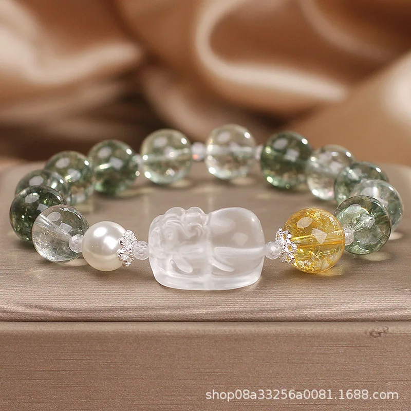 

Новый китайский стиль, зеленый фантомный кристалл, женский легкий роскошный нишевый изысканный Pixiu, счастливая бусина для процветающего карьеры, расшитый бисером