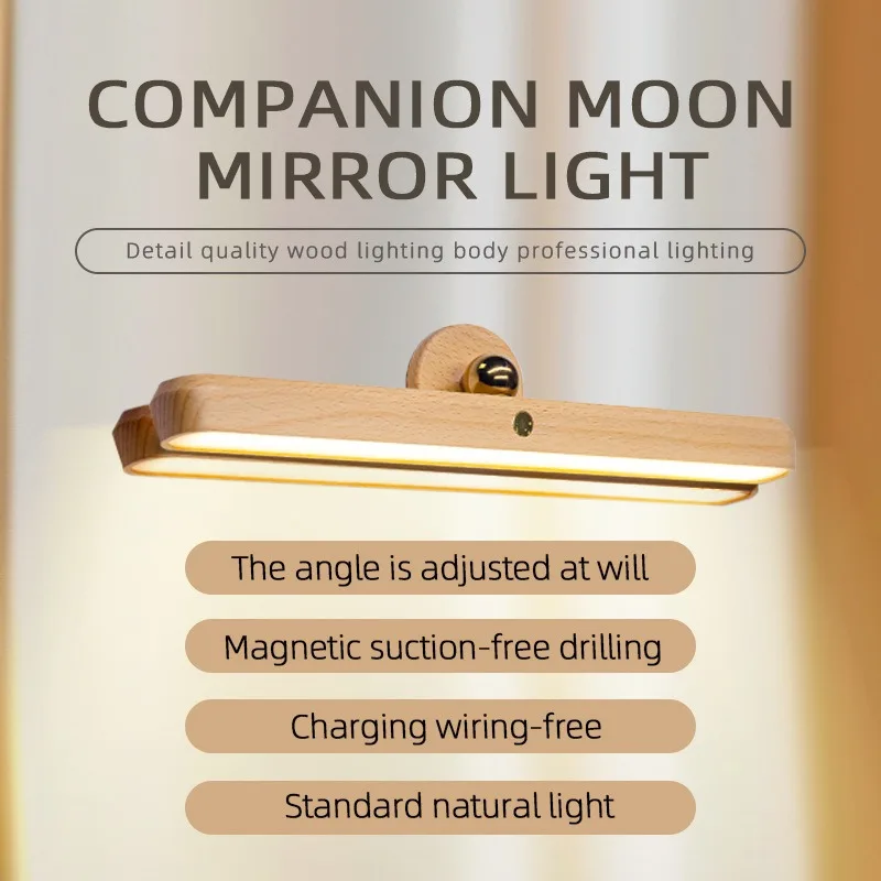 LED Rechargeable Battery Operated Picture Light Touch Control Dimmable Wall Lights Rotatable Head Wall Mounted Miroir Front Lamp