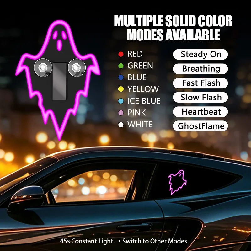 Solar Devil Light, LED Car Ghost Ambient Light, Car Rear Window Dynamic Decorative Expression Light for Halloween