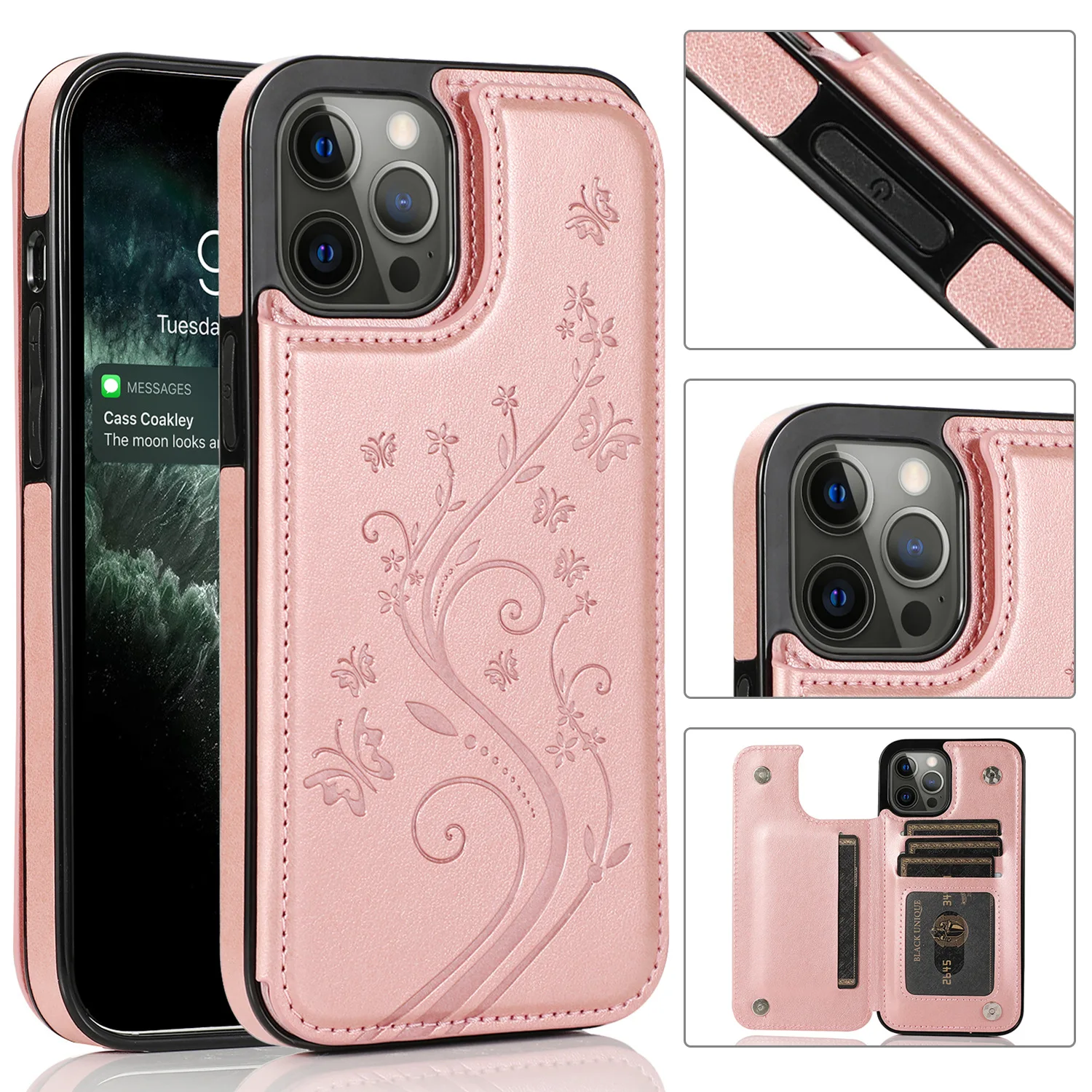

Butterfly Embossed Leather Case for iPhone 12 8 Plus 11 13 Pro Max XR XS Max 7 6 Plus SE for Samsung galaxy cover casing