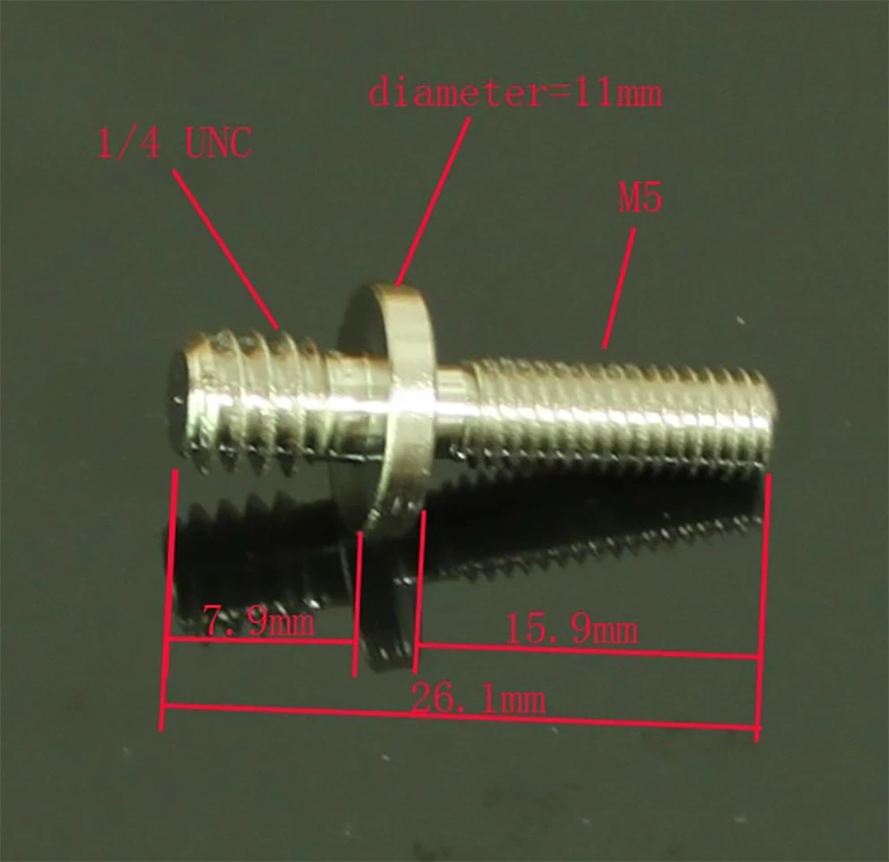 2pcs long 1/4" Male Threaded to M5 Male Threaded screw Adapter for tripod camera (pack of Two), 1/4-20 to m5 adapters