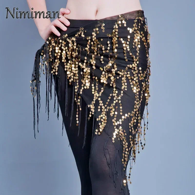Belly Dance Waist Chain Fashion Sequin Tassel Tie Triangle Scarf Bohemian Tie Waist Chain Hip Scarf Dance Everyday Wear