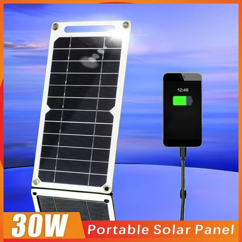 

30W Solar Panel With USB Waterproof Outdoor Hiking And Camping Portable Battery Mobile Phone Charging Bank Charging TYPE C