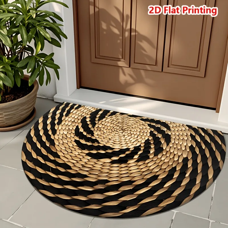 Sailing Ship Mat Nautical Blue Felt NonSlip Half Round Doormat for Front Door Entrance Ocean Sailboat Wheel Welcome Rug