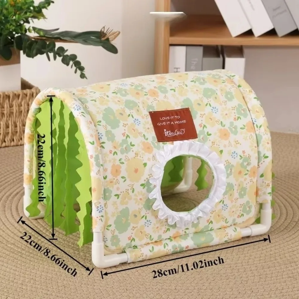 Triangle Tassel Tunnel Nest Summer Floral Print Small Animal Cage Rabbit/Dutch Pig/Guinea Pig Bottomless Pet Shelter Tent