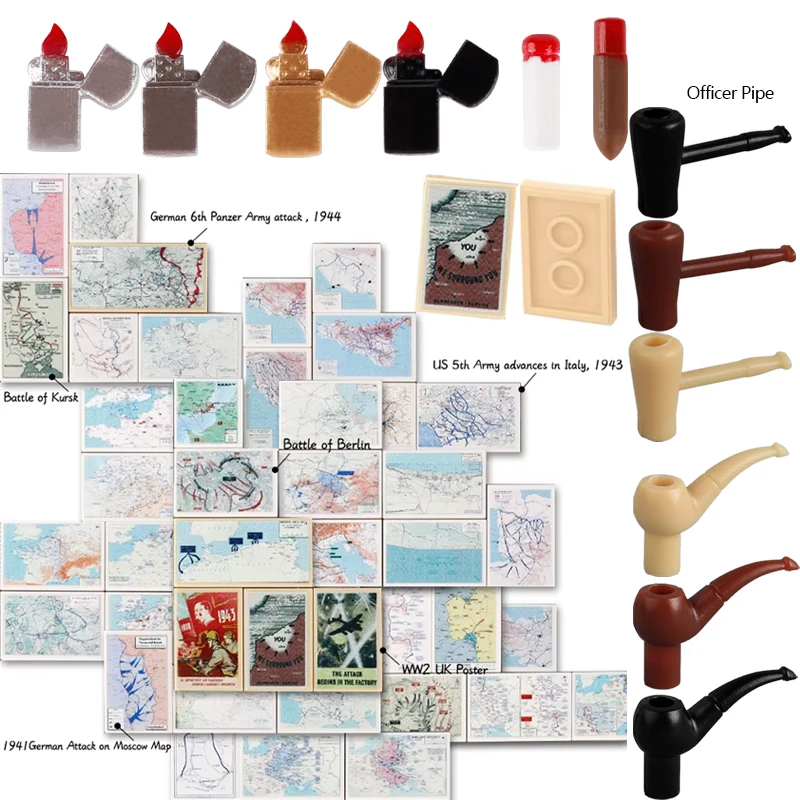 World War II European Campaign Map Printed Tiles Set Soldiers Accessories Western Front Battle Dunkirk War Poster Bricks Toys