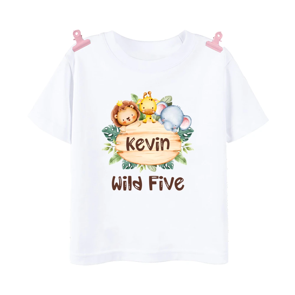 Personalized Birthday Shirt 1-12 Year T-Shirt Tee Girls Boys Wild Jungle Party Outfits  Animal with Name Tops Kids Shower Gift