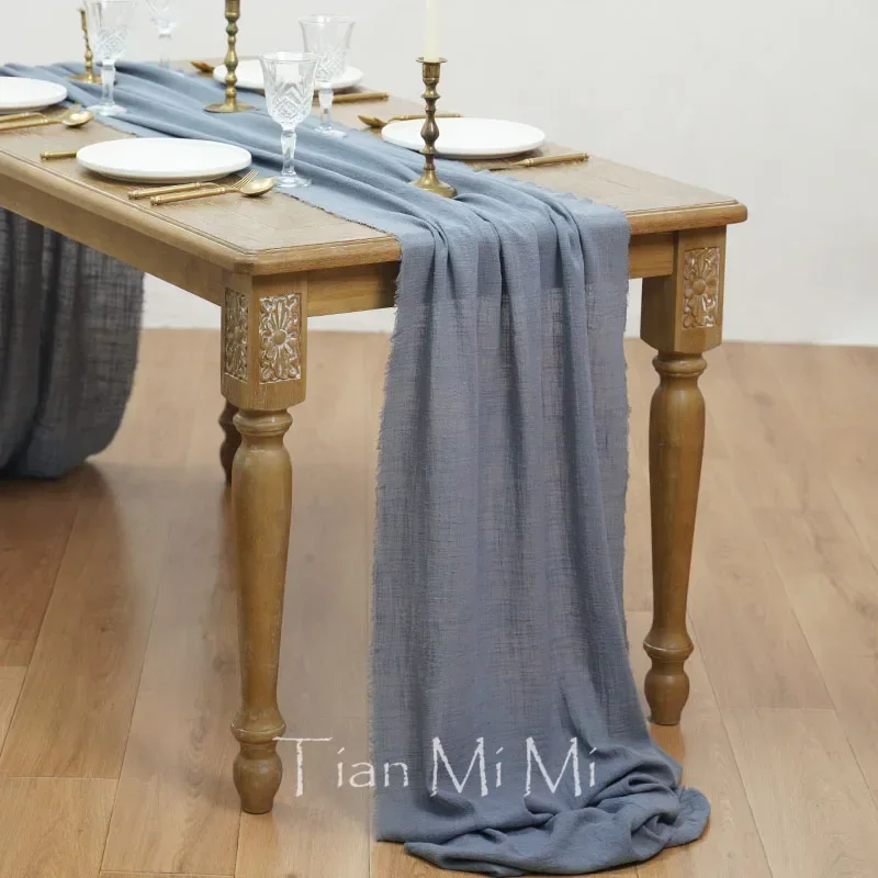 Table Runner Rustic Cotton Gauze Cloth Dining Burlap Retro Burr Texture Vintage for Wedding Party Linen Christmas Decorations