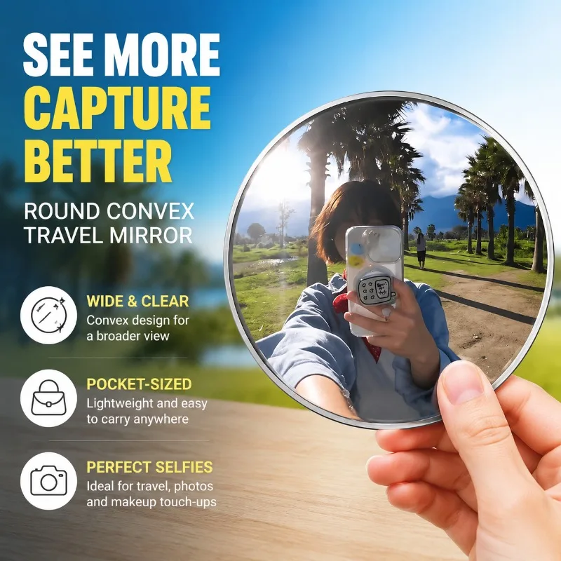 Round Convex Travel Selfie Mirror, High-Definition Portable Makeup Mirror, Handheld Photography Prop