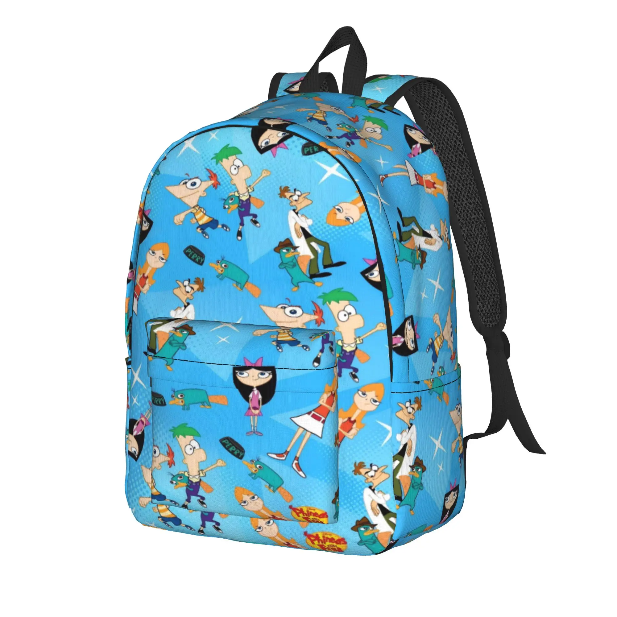 Perry the Platypus Backpack Phineas and Ferbs Cycling Backpacks Women Kawaii High School Bags Colorful Soft Rucksack