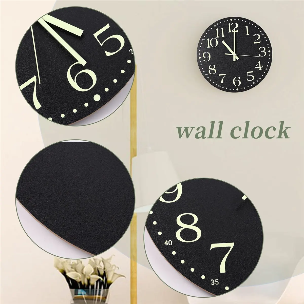 A296T  Wall Cloc,12 Inch Silent Non-Ticking Battery Operated Clock, Lighted Wall Clock Decoration for Bedroom