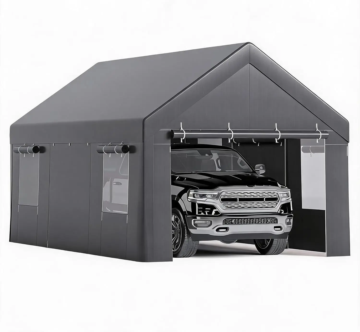 Portable Heavy Duty Carport Canopy 10x20 FT Outdoor Garage Tent With Galvanized Steel Frame 4 Roll Up Zippered Doors Mesh Windows UV And Water Resistant PE Cover