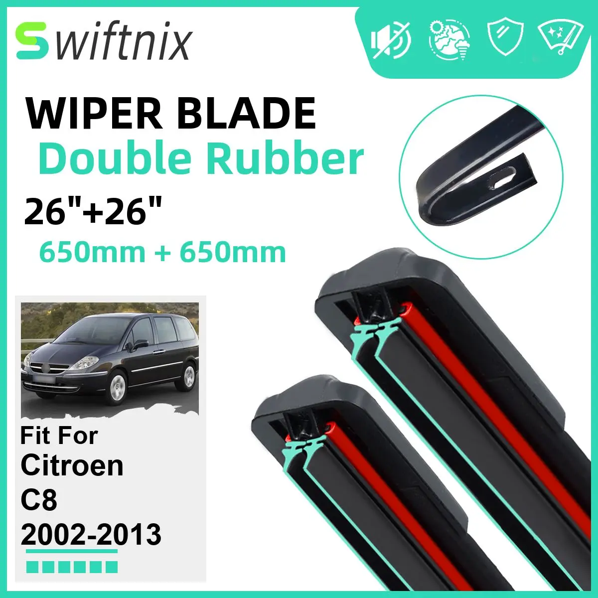 

Double Rubber Car Wiper Blades for Citroen C8 2002-2013 Front Windscreen Windshield Rubber Car Accessories 2010 2011 2012 2013