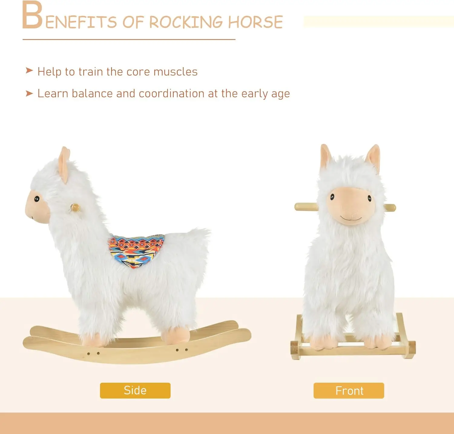 Kids Ride-On Rocking Horse Toy Llama Style Rocker Soft Plush Fabric for Children 3+ Years