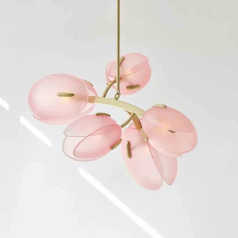 

Nordic Modern Simple Linglan Tulip Bud Dining Room Chandelier French Living Room Pink Glass Bedroom Bedside Lamp