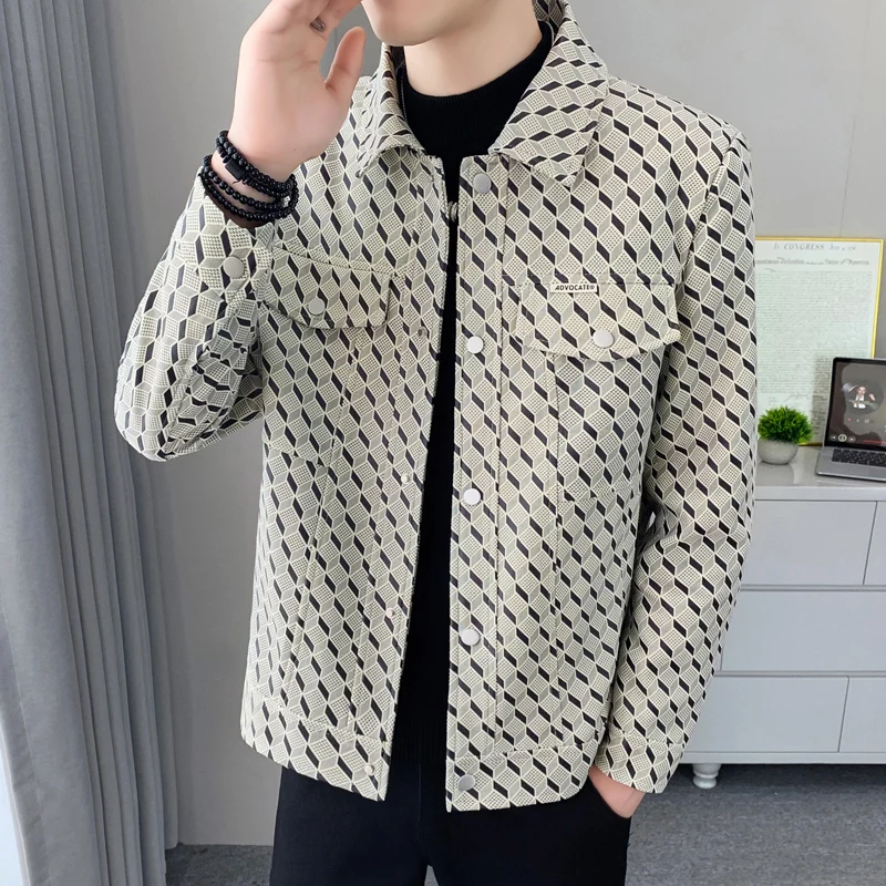 

2025 Autumn Plaid Jackets Men Slim Fit Lapel Casual Business Jacket Versatile Business Social Outwear Windbreaker Coats M-4XL