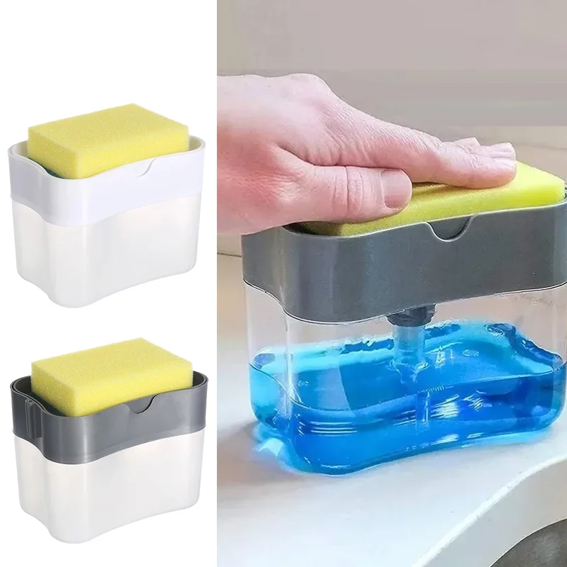 1pc Dishwashing Detachment Dispenser Sponge Ball Room Liquid Soap Dispenser Soap Pump Dispenser with Sponge Bracket Soap Pump