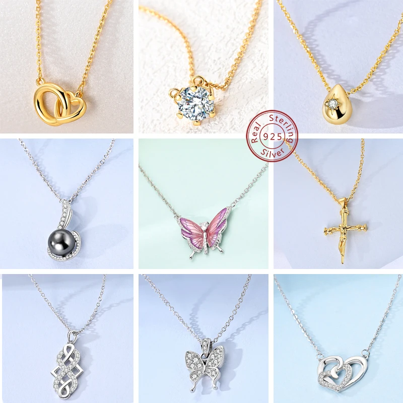 

Ожерелье из стерлингового серебра 925, золото, простое классическое ожерелье с каплями воды, звездой и сердцем, бабочкой для женщин, свадебные ювелирные подарки