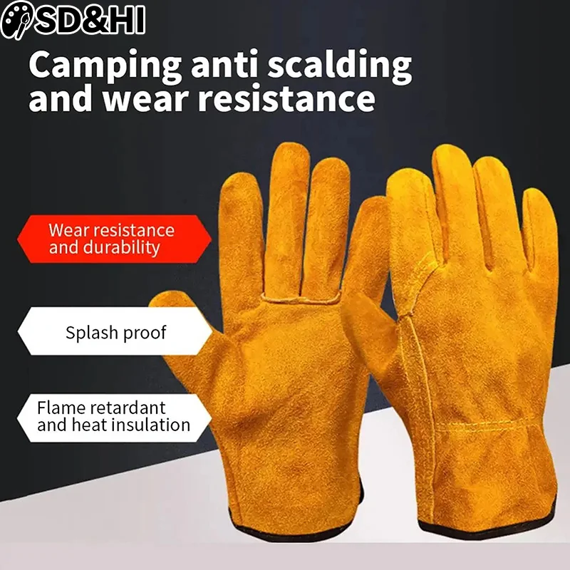 Men Work Gloves Soft Cowhide Driver Hunting Driving Farm Garden Welding Security Protection Safety Mechanic Glove Wear Resistant