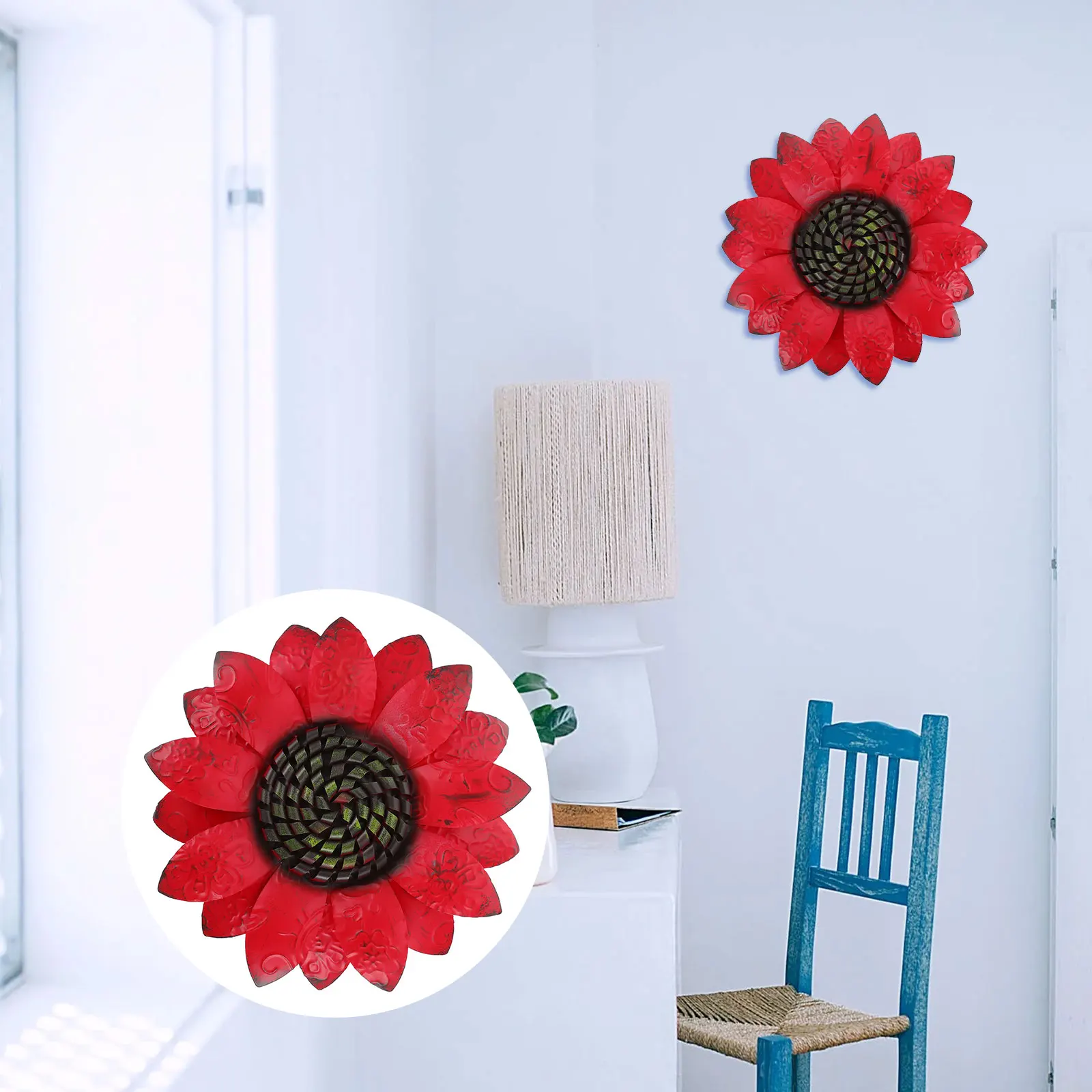 

1pc Exquisite Iron Decor Simulated Flower Adornment Wall-Mounted Ornament Home Art Decoration Metal Hanging Flower Craft Bright