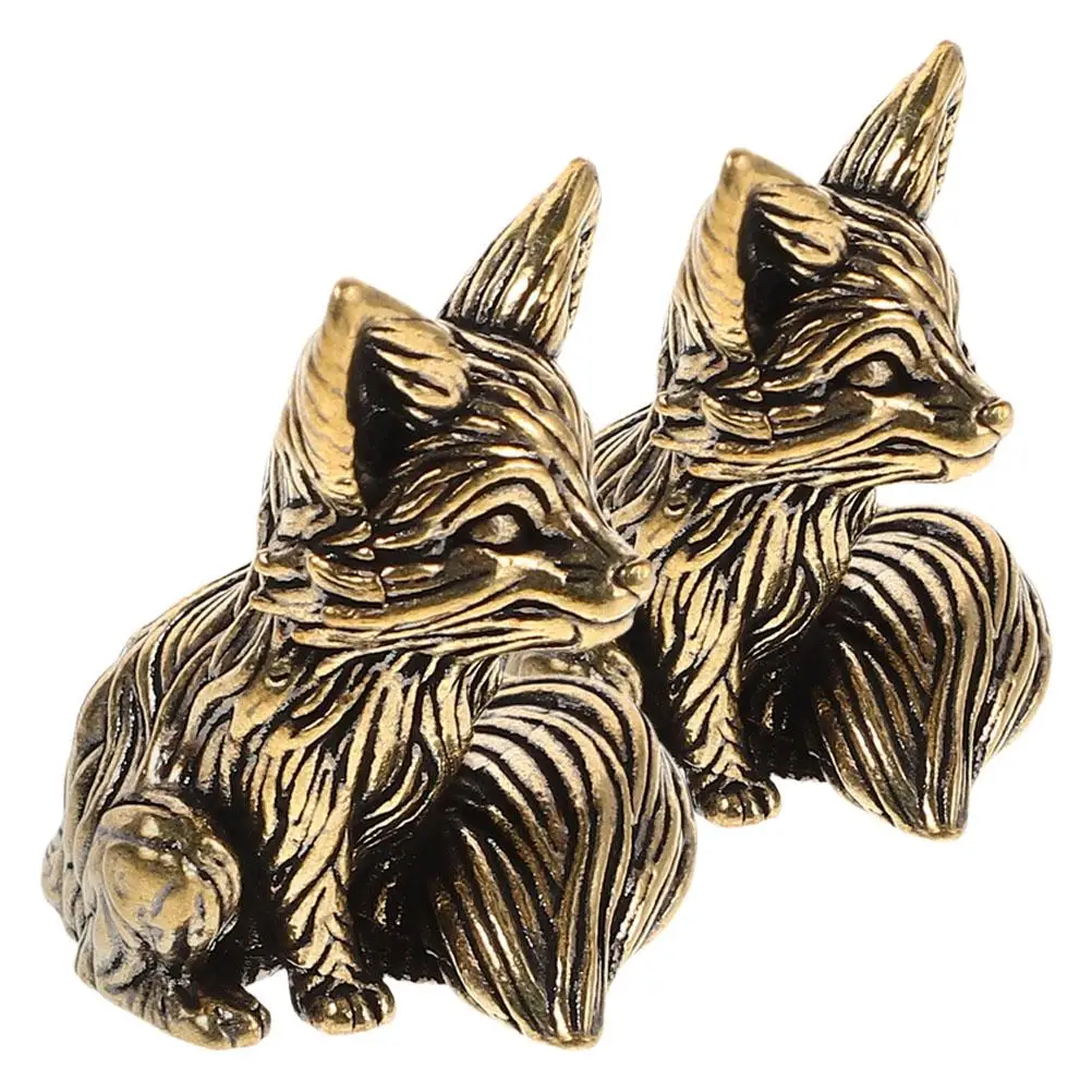 

2Pcs Solid Brass Fox Figurines Home Office Decor Desktop Statue Tea Pet Animal Small Vintage Craft