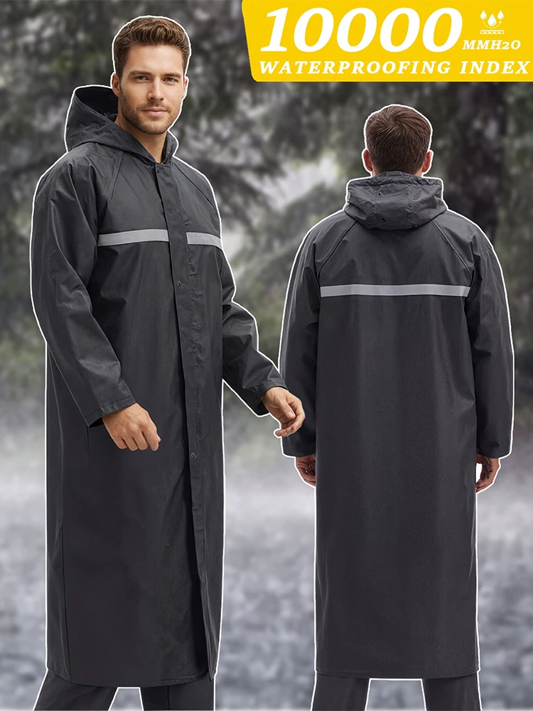 Hooded Rain Poncho,Black Waterproof Raincoat for Adults - Durable PVC, Zip-Up Hiking, Cycling, Fishing & Outdoor Activities