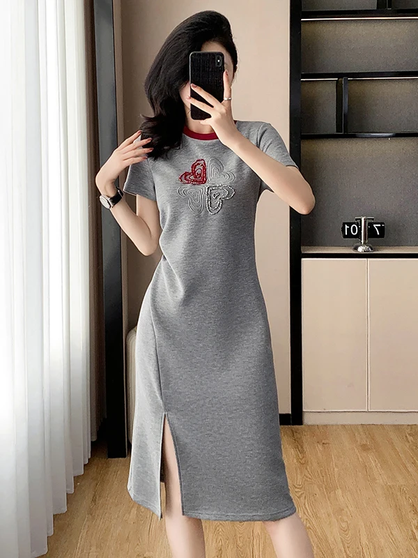 Damskie spódnice plus size z rozcięciem, letnie, wyszczuplające, z oryginalnym designem, codzienne, jednokolorowe, z mieszanki bawełny.