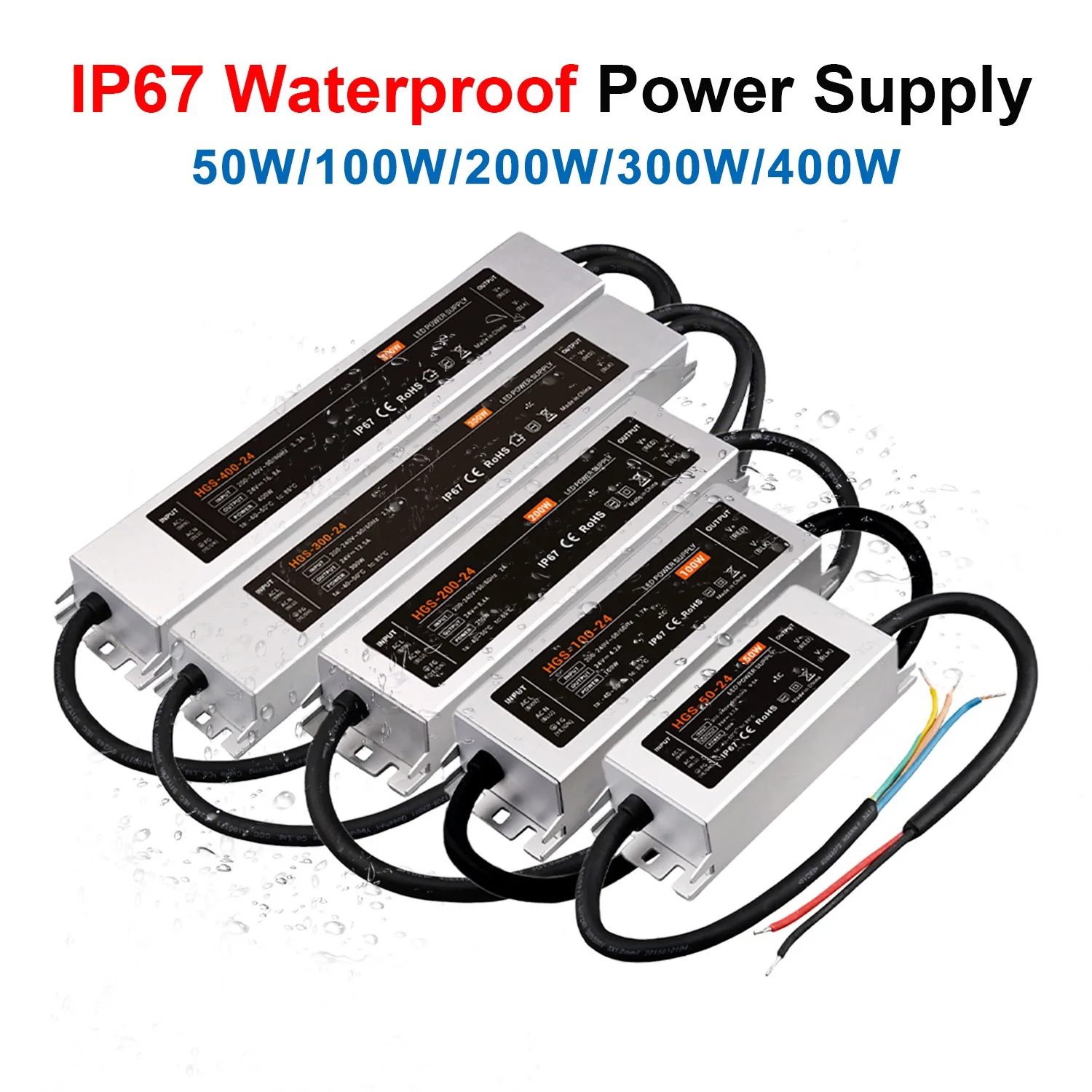 

IP67 Waterproof LED Driver AC 200V-240V to DC 24V Outdoor LED Lighting Transformer 50W 100W 200W 300W 400W Power Supply