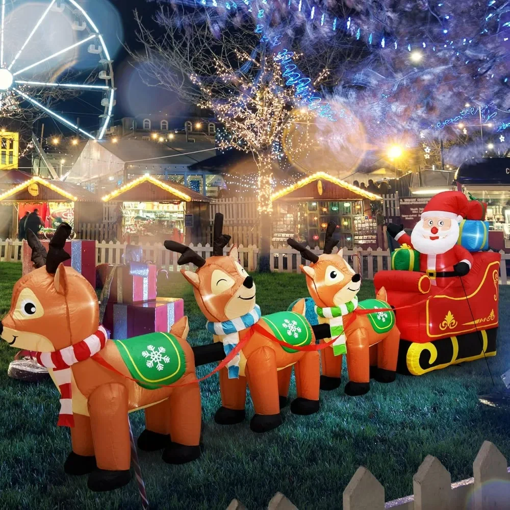 

Christmas Inflatables, Outdoor Yard Decorations Claus on Sleigh and 3 Reindeer with Built-in LED Lights, Inflatables Christmas