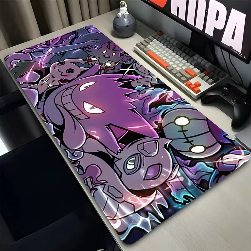 Computer-Büroschreibtischunterlage, rutschfest, großes Mauspad, P-Pokemon, Gengar, Gaming-Schrank, Teppich, Tastatur, erweiterte Tischunterlage, Teppichmatte