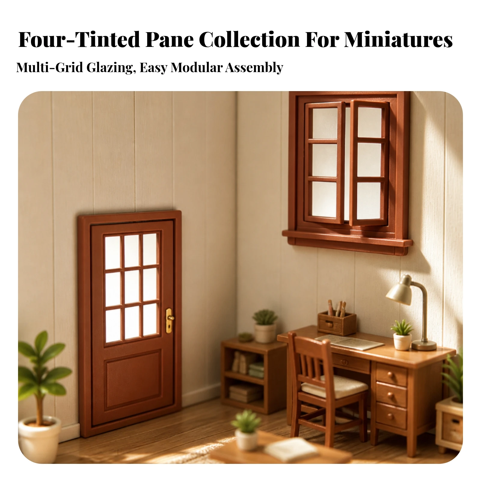 Dollhouse Window with Sill and Opening Panels Lightweight Dollhouse Door with Matching Window for Diorama Creators