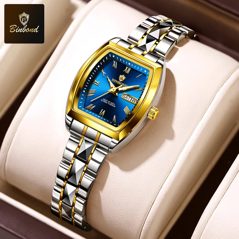 BINBOND Fashion Business Womens Quartz Watch 30M Waterproof Week Date ClockSport Casual B355 Top Brand Luxury  Womens Wristwatch