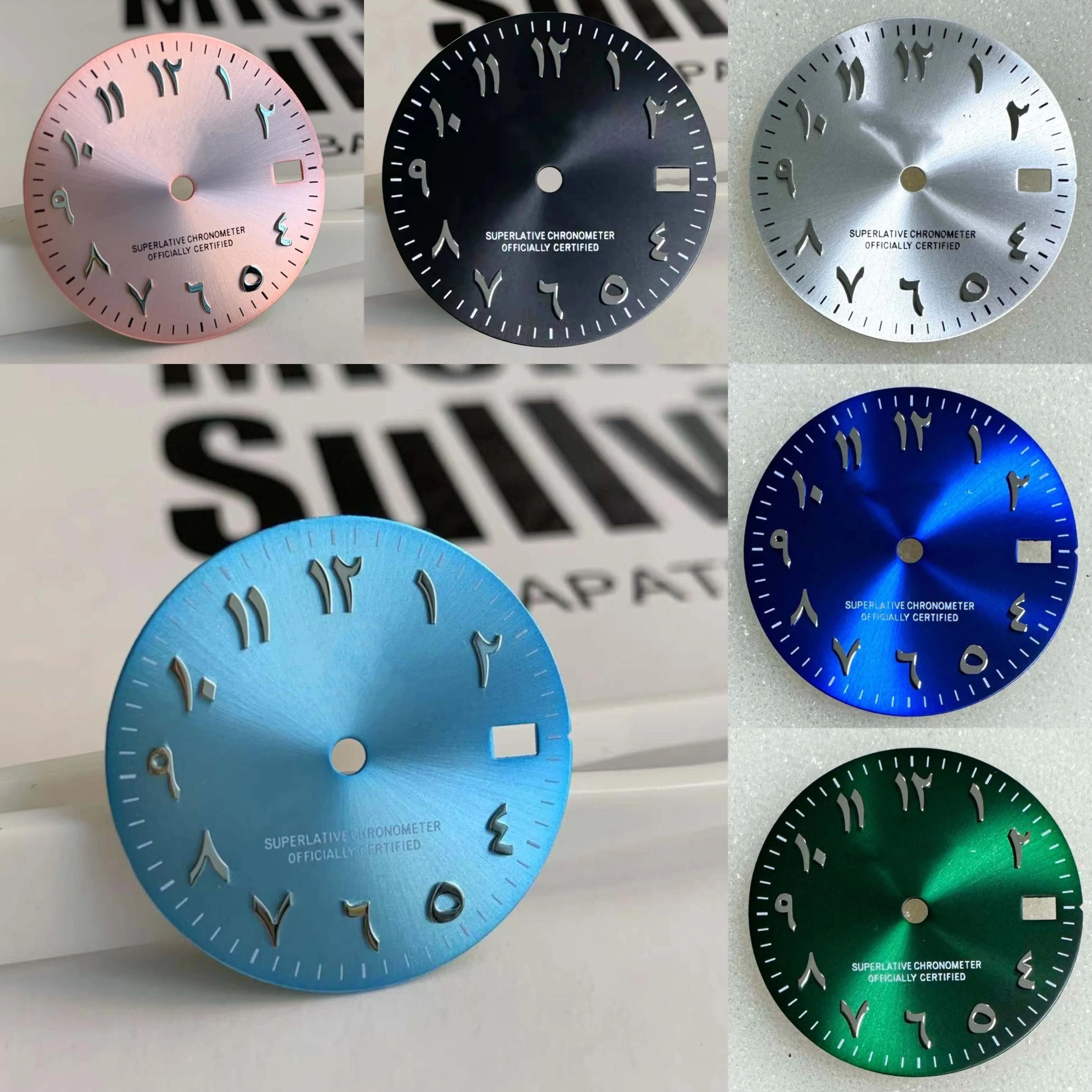 Cadran Chiffre Arabe avec Mouvement existent NH35, Accessoires de Montre, Vert, Argent, Bleu, Noir, Pas de Veilleuse, 28.5mm