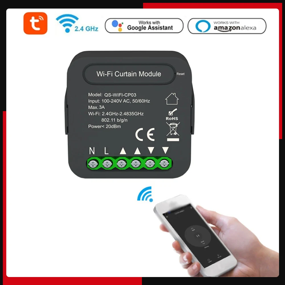 QS-WIFI-CP03 Tuya WiFi Curtain Module Device Sharing Timing APP Remotes Control Compatible with Alexa Google Home Voice Control