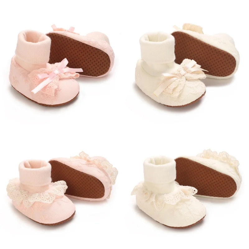 Autumn And Winter Girls' Baby Socks 0-18M Newborn Baby Bow Socks Baby Socks Anti Slip Soft Cotton Floor Socks Shoes