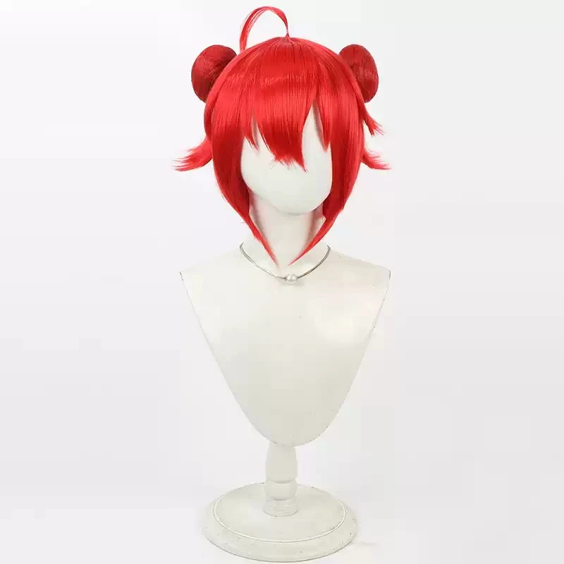 Blue Archive Konuri Maki Cosplay Wigs with Buns 30cm Short Red Heat Resistant Synthetic Hair Halloween Carnival Party Role Play