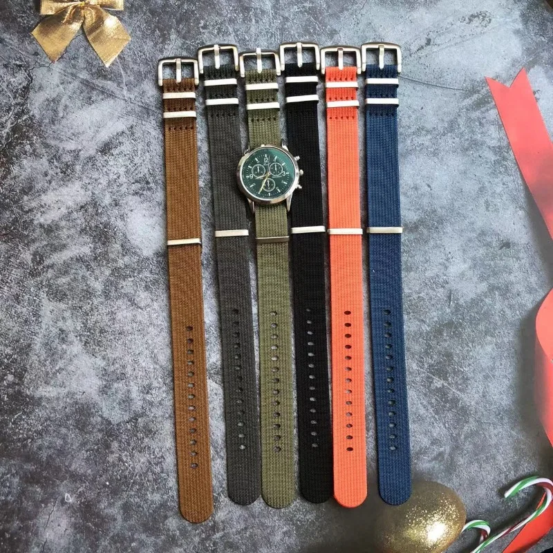 High-density pure nylon strap, one stainless steel gun-colored thickened large buckle watch strap, men's super cool watch strap