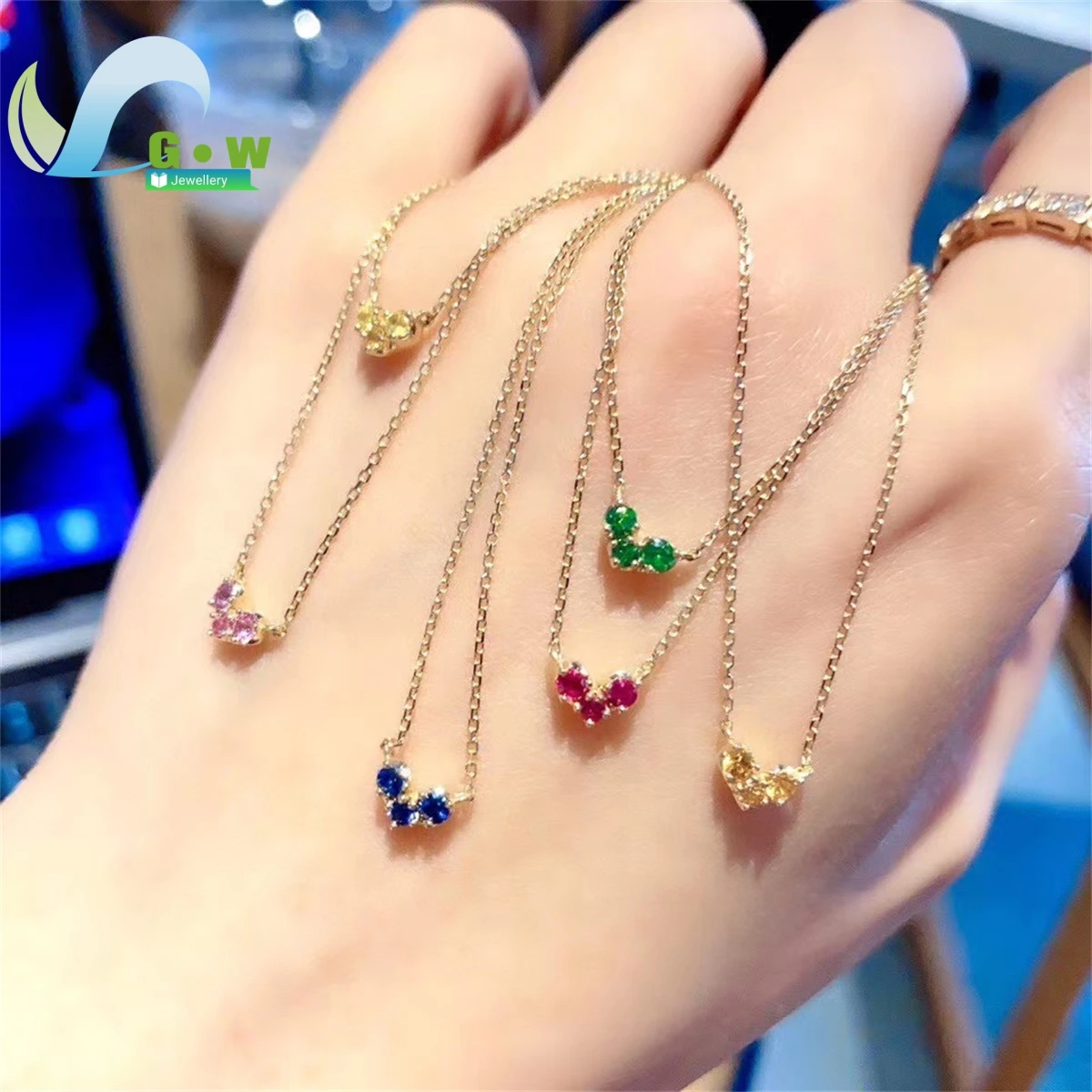 

New Light Luxury Birthstone Double-Sided Love Necklace Month Gem Mini Heart-Shaped Pendant Clavicle Chain Trendy Women's Jewelry