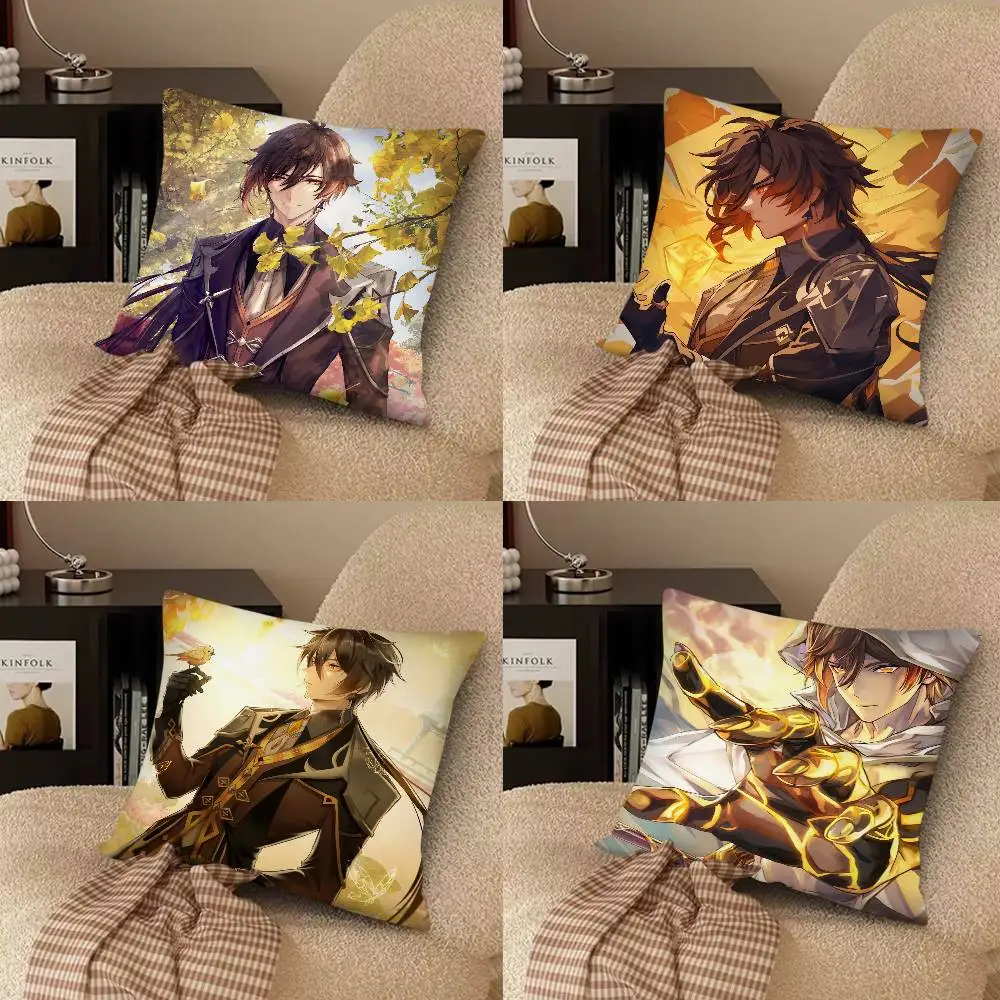 Game Anime Genshin Impact Zhongli Pillow Case Fashion Square Pillowcase Bedroom Sofa Room Ins Decoration Leisure
