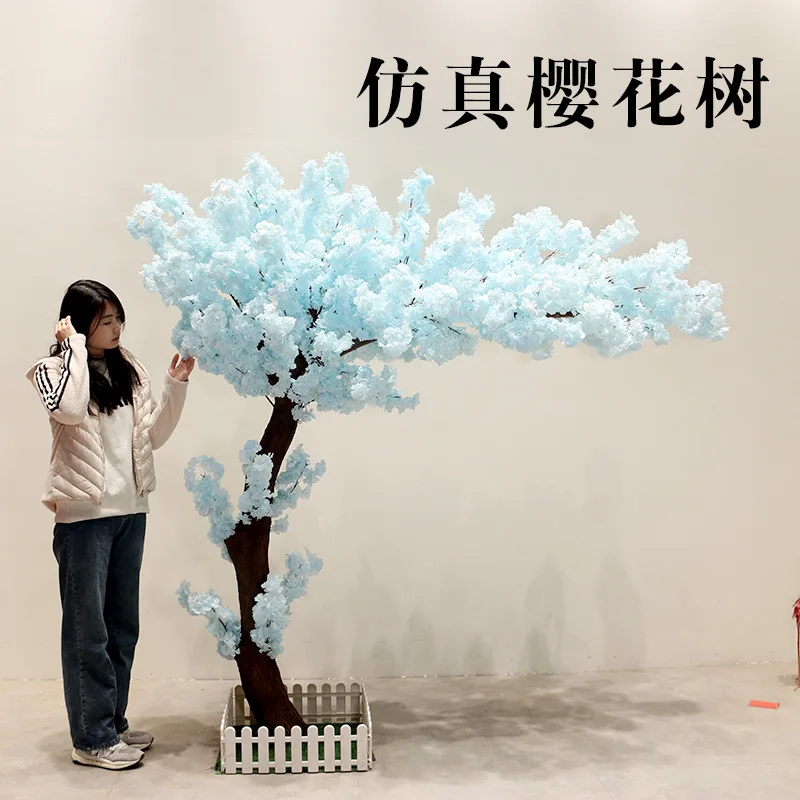 Simulation Cherry Blossom Tree Blue Cherry Blossom Peach Blossom  Large Wishing Tree Wedding Decoration  Indoor Hotel Be