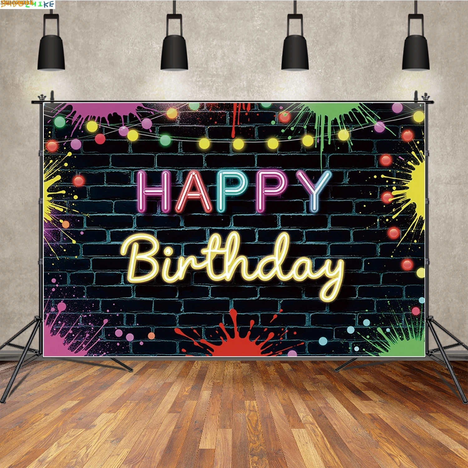 

Newborn Birthday Photography Backdrop Neon Brick Painting Bombs Photocall Background Children Studio Photobooth Supplies