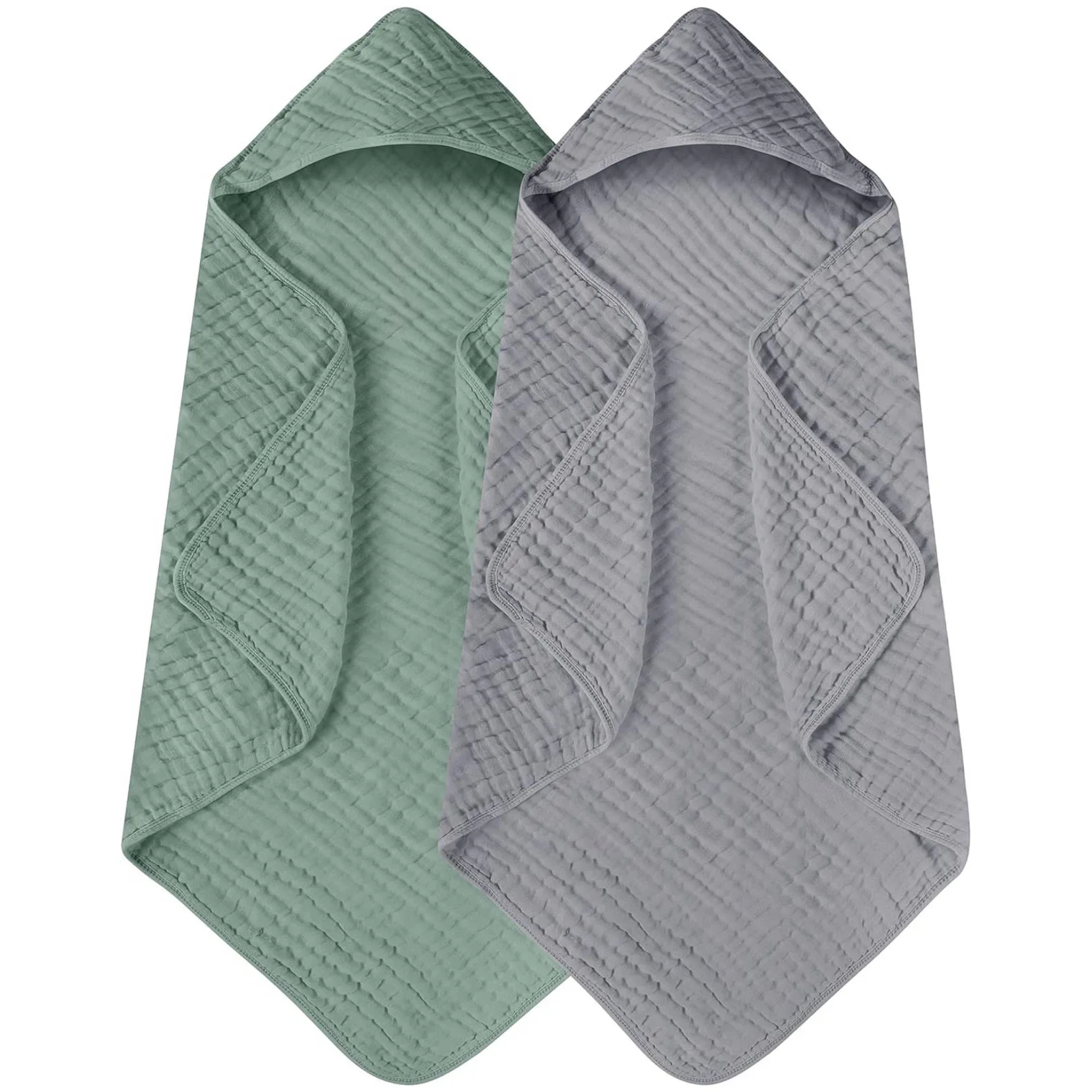 6-Ply Seersucker Baby Hooded Bath Towel Ultra Soft Absorbent Newborn Bath Essential