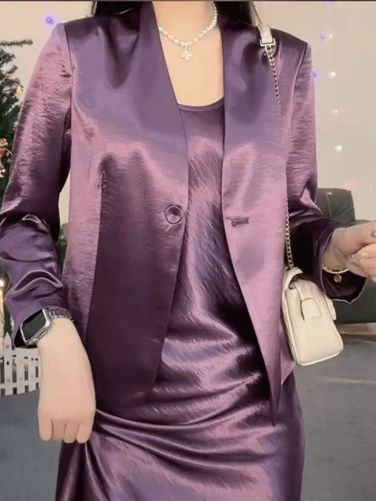 

Elegant V-Neck Acetate Satin Women's Fashion Spring Autumn New Simple Style Quality Commute Warm Long Sleeve Blouse