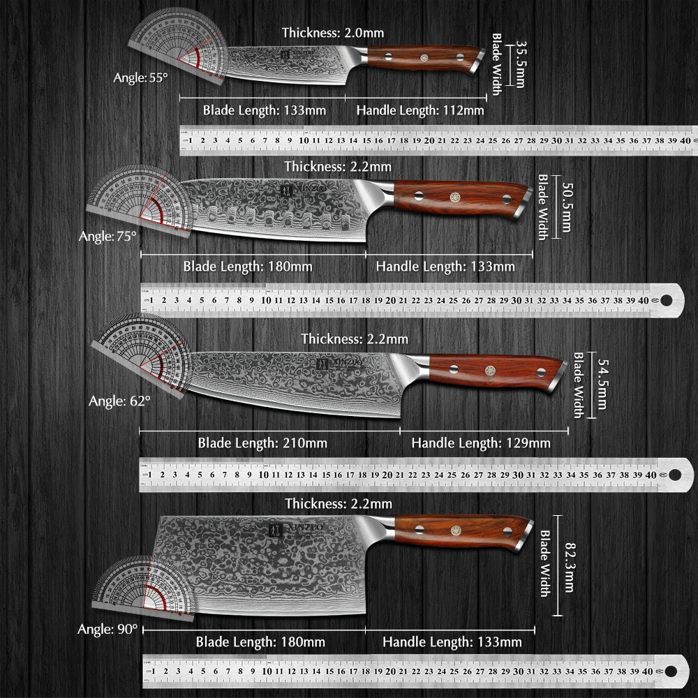 XINZUO 4 PCS Kitchen Knife Set Damascus Steel Chef Knives Set Pro Master Santoku Utility Chopping Knives Stainless Steel Cutlery