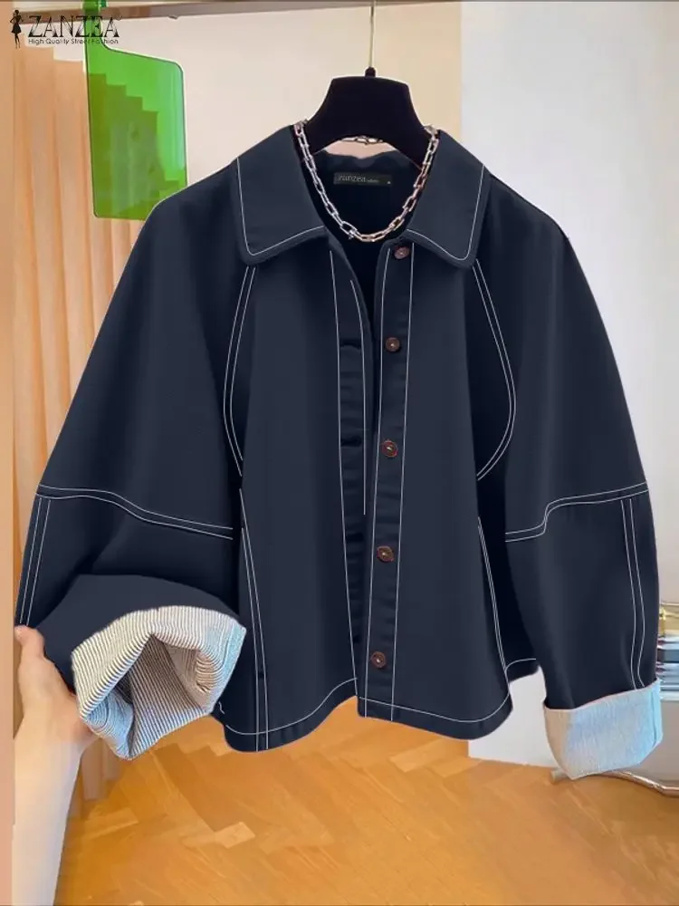 

2025 Fashion Jackets ZANZEA Women Long Sleeve Single Breasted Casual Coats Autumn Solid Pockets Streetwear Pockets Overcoats