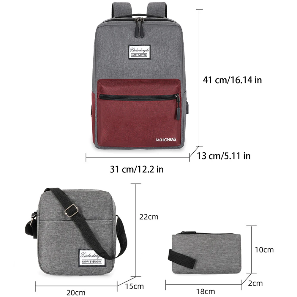 Syzm grande capacidade homens negócios mochila computador sacos de três peças saco do mensageiro bolsa para portátil com porta de carregamento usb