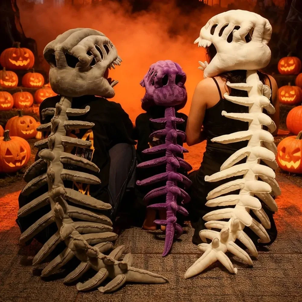Plush Dinosaur Head Cover Skeleton Hat Cosplay Dress Up Bone Doll Funny Stuffed Toy Surprise Birthday Gift for Girlfriend