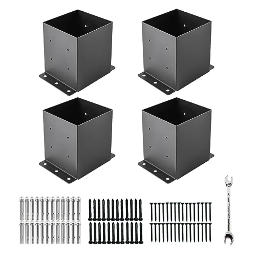 

x Post BasePost Brackets Inner Size 5."x5." Black Powder-Coated Heavy Duty Steel Fence Post Anchor for Deck Porch Railing Fence