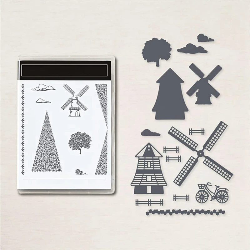 Windmühle Fahrrad Stirbt Und Briefmarken Sets Für Karte, Die DIY Scrapbooking Metall Schneiden Stirbt Match Silikon Dichtung Briefmarken